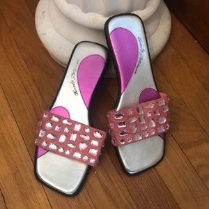 Beverly Feldman pink bling slides